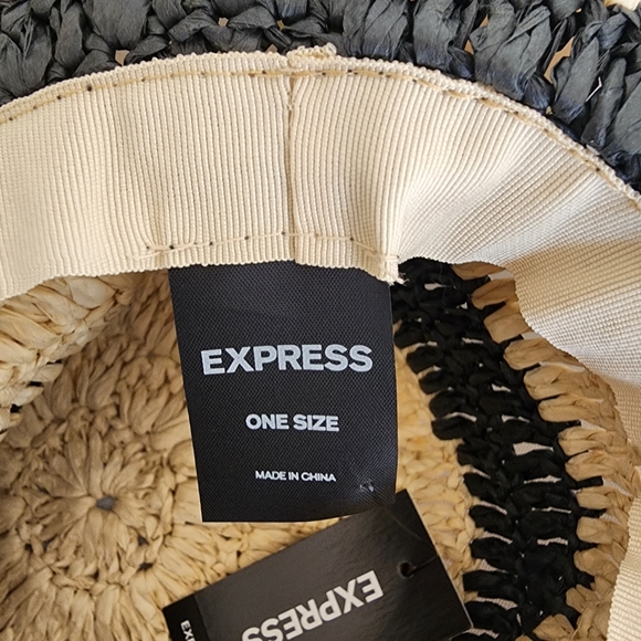 NWT Express Straw Sun Hat Tan/Black - Picture 7 of 7